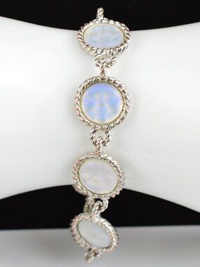 Kirks Folly Seaview Moon Link Bracelet Sterling Silver Vintage Signed Moonstone